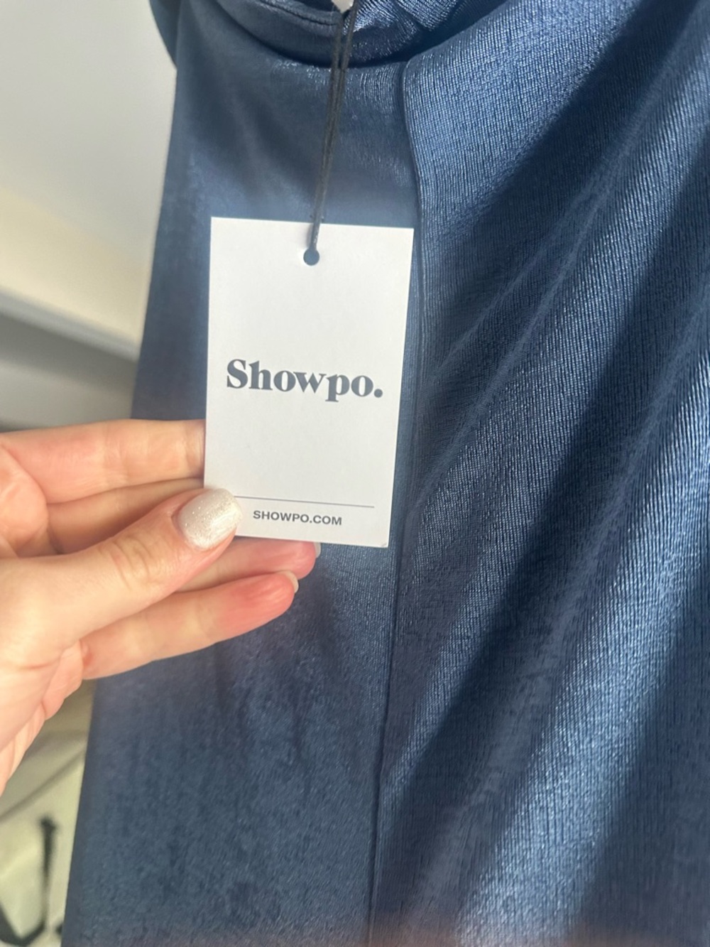 Showpo One-Shoulder Blue Ruched Midi Dress NWT - Picture 5 of 6